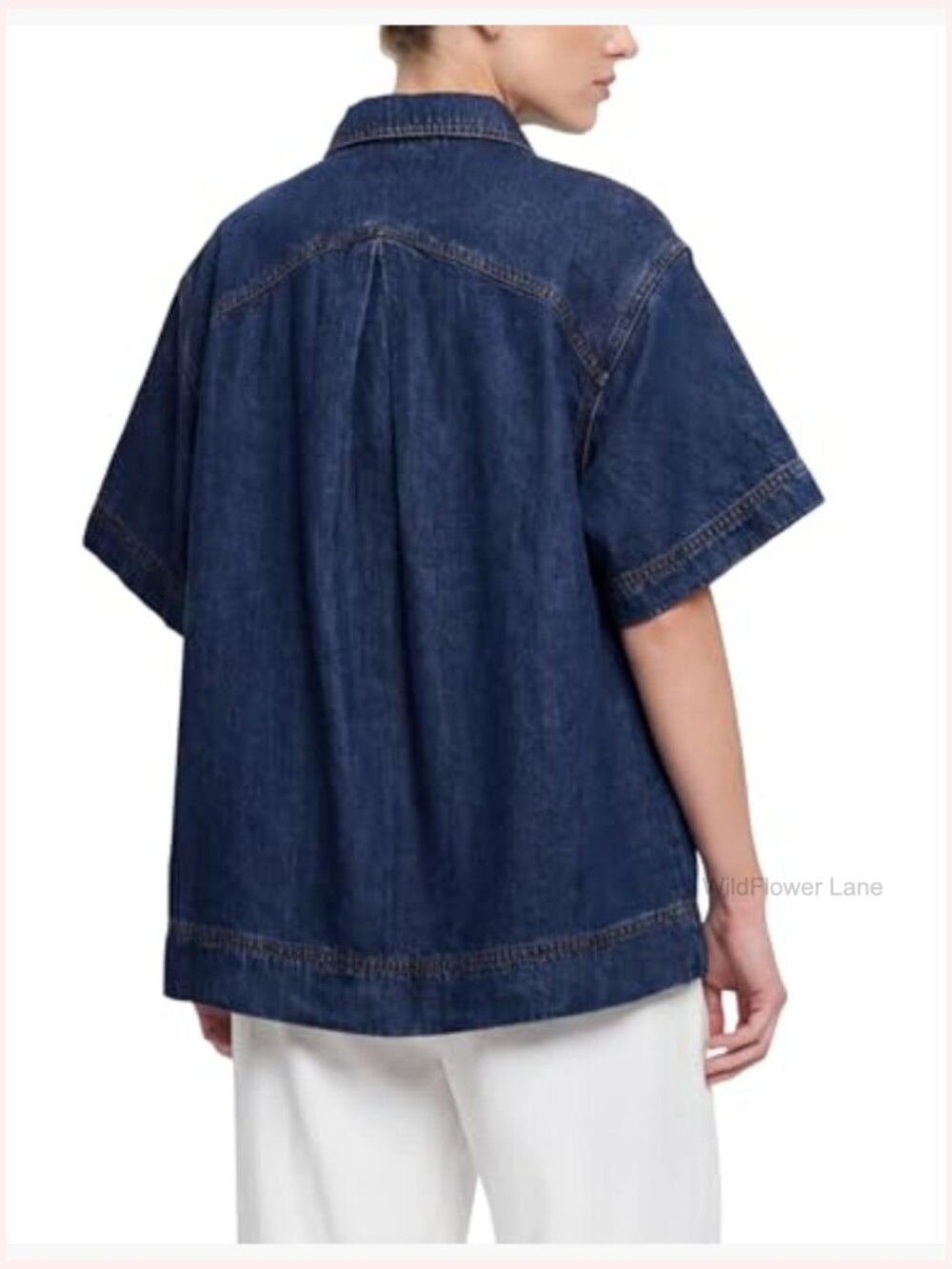 Short Sleeve Denim Button Down Shirt Relaxed Fit Casual Summer Top - Picture 2 of 7